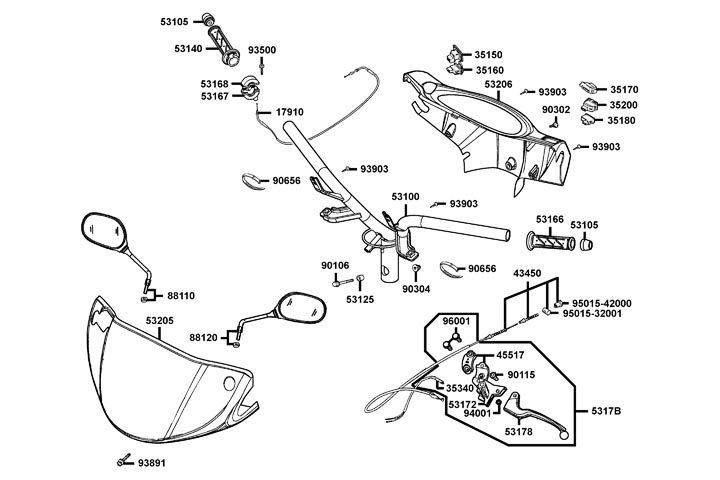 Backspeglar - Styre - Strykåpor - Switchar - Bromshandtag vänster